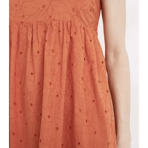 Madewell Orange Eyelet‎ Summertime Cami Midi Dress In Rusted Clay Size Medium - Picture 3 of 9